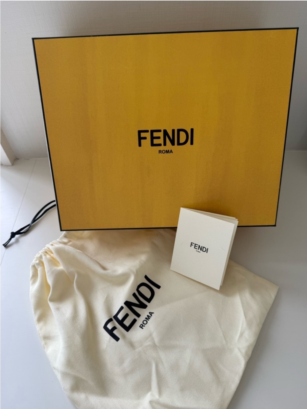 Fendi Yellow Black Large Shoe Bootie Box Dust Bag Info Card